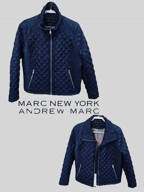 Marc New York Andrew Marc Navy Diamond Quilted Full Zip Jacket Womens XXL
